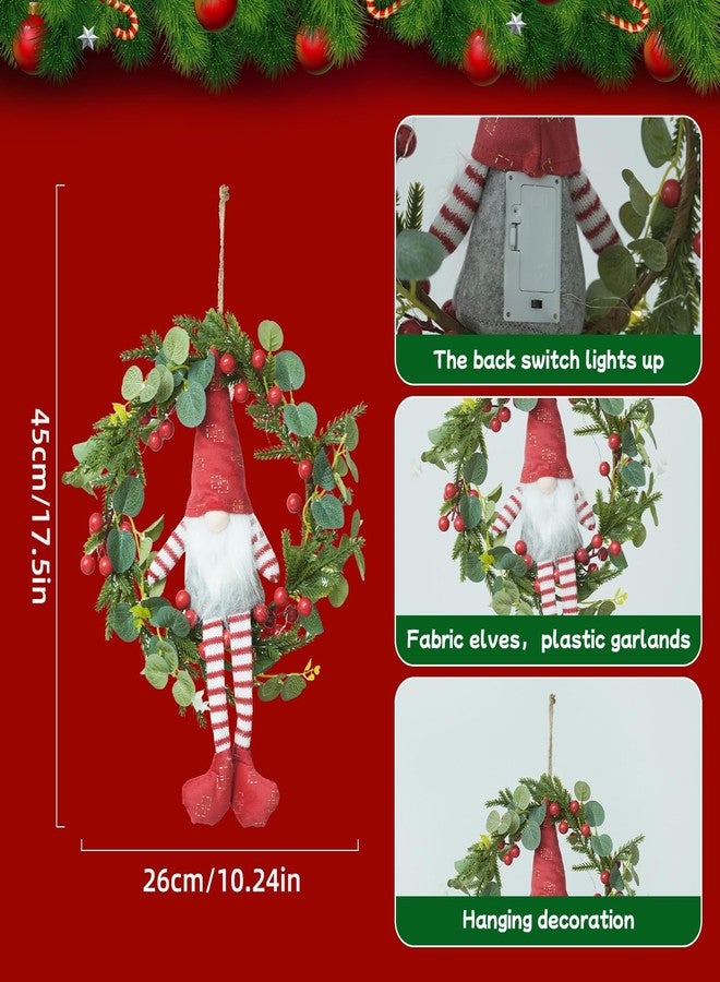 LEOKED 17.5" Christmas Gnome Wreath Decorations - Illuminated Holiday Door Hanger with Warm Lights, Santa's Helper Themed Wall Decor for Festive Home & Party - Image 3
